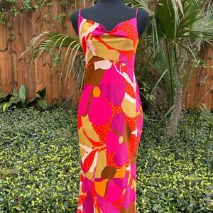 Anthropologie Floral Midi Slip Dress Multi colored floral pattern & a cowl neck